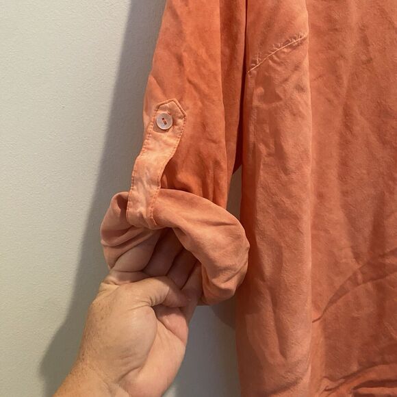 Jane + Delancey Top Women 1X Orange Watercolor Roll Tab Boho Fall Colors - Picture 5 of 11